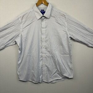 Egara‎ Men's XXL Blue & White Striped Dress Shirt Non-Iron Slim Fit